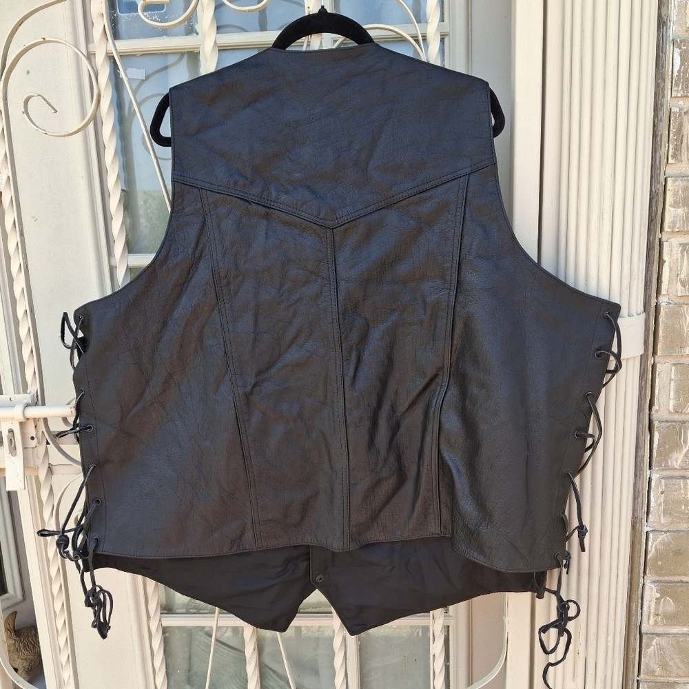 MOB Leather Side Lace Black Motorcycle Vest Men Size 4XL - Picture 9 of 16